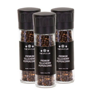 Premium Tellicherry Peppercorns with Grinder 3 Pack