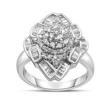 Load image into Gallery viewer, 14K White Gold 7/8 Cttw Round and Baguette-Cut Diamond Cluster Ring (H-I Color, SI2-I1 Clarity) - Size 7
