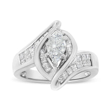Load image into Gallery viewer, 14K White Gold 1 1/4 Cttw Pie, Baguette and Princess cut Diamond Marquise Shape Engagement Cocktail Ring (H-I Color, SI2-I1 Clarity)
