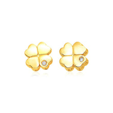 Load image into Gallery viewer, 14k Yellow Gold Polished Four Leaf Clover Earrings with Diamonds
