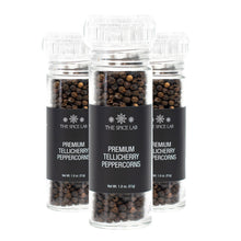 Load image into Gallery viewer, Premium Tellicherry Peppercorns with Grinder 3 Pack
