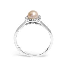 Load image into Gallery viewer, 10K White Gold 5MM Cultured Freshwater Pearl  and Diamond Halo Ring (I-J Color, I1-I2 Clarity) - Ring Size 6.5
