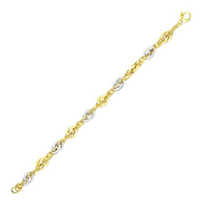 Load image into Gallery viewer, 14k Two-Tone Gold Interlaced Smooth and Textured Link Bracelet
