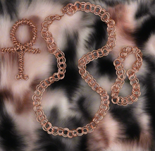 Load image into Gallery viewer, Copper Ankh And 2s Link Chain W/ Bracelet Set
