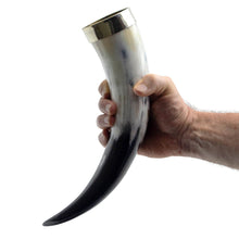 Load image into Gallery viewer, Curved Drinking Horn Bundle with Stand &amp; Holster
