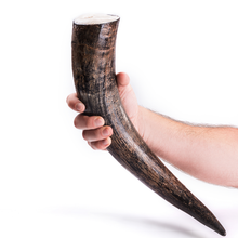Load image into Gallery viewer, Curved Drinking Horn with Wooden Stand
