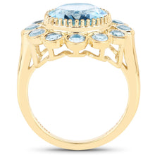 Load image into Gallery viewer, 14K Yellow Gold Plated 6.59 Carat Genuine Blue Topaz .925 Sterling Silver Ring
