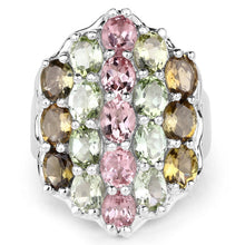 Load image into Gallery viewer, 6.74 Carat Genuine Brown Tourmaline, Pink Tourmaline &amp; Green Tourmaline .925 Sterling Silver Ring
