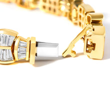 Load image into Gallery viewer, 14K Yellow Gold 9 7/8 Cttw Princess and Baguette Diamond Bow and Box Link Tennis Bracelet (G-H Color, VS1-VS2 Clarity) - 7" Inches
