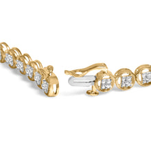 Load image into Gallery viewer, 14K Yellow Gold Plated .925 Sterling Silver 1/10 Cttw Diamond Open Circle Beaded Wheel Link Tennis Bracelet (I-J Color, I3 Clarity) - 7.25"
