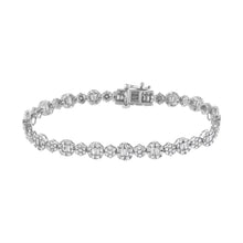 Load image into Gallery viewer, 10K White Gold 4.0 cttw Brilliant Round-cut and Baguette Diamond Floral Cluster Link Bracelet (I-J Clarity, I1-I2 Color) - Size 7"

