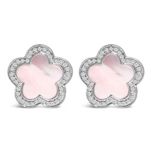 Load image into Gallery viewer, 14K White Gold Mother of Pearl and 1/5 Cttw Diamond Halo Star Stud Earrings
