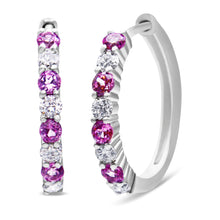 Load image into Gallery viewer, 10K White Gold, Â½ Cttw Diamond, &amp; Â½ Cttw Lab-Grown Blue Sapphire Leverback Hoop Earrings (H-I Color, I1-I2 Clarity)
