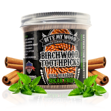 Load image into Gallery viewer, BiteMyWood Flavored Birchwood Toothpicks in Plastic Jars - Available in 2 Sizes
