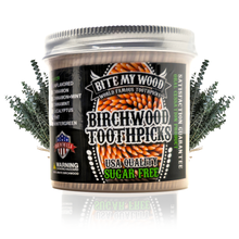 Load image into Gallery viewer, BiteMyWood Flavored Birchwood Toothpicks in Plastic Jars - Available in 2 Sizes
