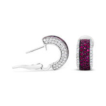 Load image into Gallery viewer, 18K White Gold and Black Rhodium Plated 3/4 Cttw Round Diamonds and 1mm Round Red Ruby Huggie Hoop Earrings (F-G Color, VS1-VS2 Clarity)
