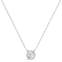 Load image into Gallery viewer, AGS Certified 10K White Gold 1/5 Cttw Bezel Set Round Diamond Solitaire 16-18" Adjustable Pendant Necklace (H-I Color, SI1-SI2 Clarity)

