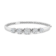 Load image into Gallery viewer, 14K White Gold 2 1/2 Cttw Diamond Graduating Floral Cluster Bangle Bracelet (H-I Color, SI1-SI2 Clarity) - Fits Wrists up to 7.25"
