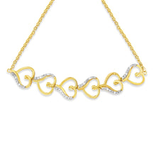 Load image into Gallery viewer, 10K Yellow Gold over .925 Sterling Silver Diamond Accented Open Hearts 6â€-9â€ Adjustable Chain Bolo Bracelet
