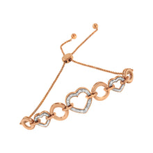 Load image into Gallery viewer, 14K Rose Gold Plated .925 Sterling Silver Diamond Accent Circle and Heart Link Adjustable 6â€-10â€ Bolo Bracelet
