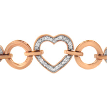 Load image into Gallery viewer, 14K Rose Gold Plated .925 Sterling Silver Diamond Accent Circle and Heart Link Adjustable 6â€-10â€ Bolo Bracelet
