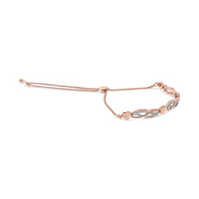 Load image into Gallery viewer, 14K Rose Gold Plated .925 Sterling Silver Diamond Accent Layered Infinity Link and Heart Adjustable 4â€-10â€ Adjustable Bolo Bracelet (I-J Color, I3 Clarity)
