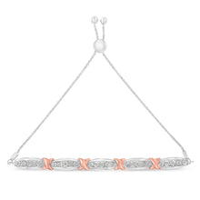 Load image into Gallery viewer, .925 Sterling Silver 1/4 Cttw Round-Cut Diamond X &amp; Tapered Bar Miracle-Set Bolo Bracelet (I-J Color, I3 Clarity) - Two Tone Rose Gold &amp; Silver
