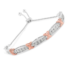Load image into Gallery viewer, .925 Sterling Silver 1/4 Cttw Round-Cut Diamond X &amp; Tapered Bar Miracle-Set Bolo Bracelet (I-J Color, I3 Clarity) - Two Tone Rose Gold &amp; Silver

