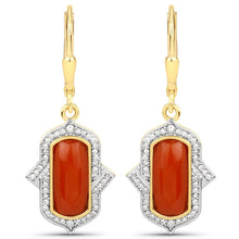 Load image into Gallery viewer, 3.93 Carat Genuine Red Coral and White Diamond .925 Sterling Silver Earrings
