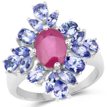 Load image into Gallery viewer, 3.48 Carat Glass Filled Ruby and Tanzanite .925 Sterling Silver Ring
