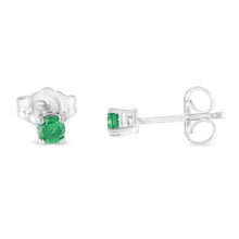 Load image into Gallery viewer, .925 Sterling Silver 1/4 Cttw Round Brilliant-Cut Green Diamond Classic 4-Prong Stud Earrings (Fancy Color-Enhanced, I2-I3 Clarity)
