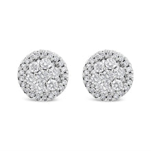 Load image into Gallery viewer, 14K White Gold 1.0 Cttw Brilliant-Cut Diamond Halo-Style Cluster Round Button Stud Earrings (H-I Color, I1-I2 Clarity)
