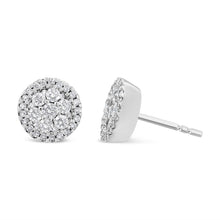 Load image into Gallery viewer, 14K White Gold 1.0 Cttw Brilliant-Cut Diamond Halo-Style Cluster Round Button Stud Earrings (H-I Color, I1-I2 Clarity)
