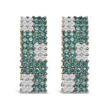 Load image into Gallery viewer, 14K Yellow Gold 2.00 Cttw White and Treated Blue Diamond Four-Row PavÃ© Omegaback Earrings (H-I Color, SI1-SI2 Clarity)
