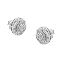 Load image into Gallery viewer, .925 Sterling Silver 1/4 Cttw Baguette and Round Diamond Swirl Love Knot Stud Earrings (I-J Color, I3 Clarity)
