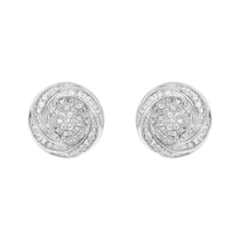Load image into Gallery viewer, .925 Sterling Silver 1/4 Cttw Baguette and Round Diamond Swirl Love Knot Stud Earrings (I-J Color, I3 Clarity)
