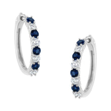 Load image into Gallery viewer, 10K White Gold, Â½ Cttw Diamond, &amp; Â½ Cttw Lab-Grown Blue Sapphire Leverback Hoop Earrings (H-I Color, I1-I2 Clarity)
