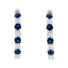Load image into Gallery viewer, 10K White Gold, Â½ Cttw Diamond, &amp; Â½ Cttw Lab-Grown Blue Sapphire Leverback Hoop Earrings (H-I Color, I1-I2 Clarity)
