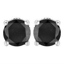 Load image into Gallery viewer, 14K White Gold 2.00 Cttw Round Brilliant-Cut Black Diamond Classic 4-Prong Stud Earrings with Screw Backs (Fancy Color-Enhanced, I2-I3 Clarity)
