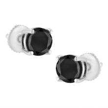 Load image into Gallery viewer, 14K White Gold 2.00 Cttw Round Brilliant-Cut Black Diamond Classic 4-Prong Stud Earrings with Screw Backs (Fancy Color-Enhanced, I2-I3 Clarity)

