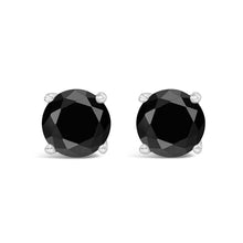 Load image into Gallery viewer, 14K White Gold 2.00 Cttw Round Brilliant-Cut Black Diamond Classic 4-Prong Stud Earrings with Screw Backs (Fancy Color-Enhanced, I2-I3 Clarity)
