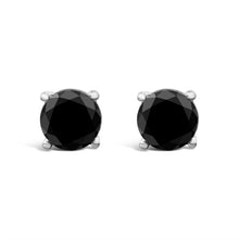 Load image into Gallery viewer, 14K White Gold 2.00 Cttw Round Brilliant-Cut Black Diamond Classic 4-Prong Stud Earrings with Screw Backs (Fancy Color-Enhanced, I2-I3 Clarity)

