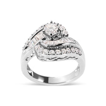 Load image into Gallery viewer, 14K White Gold 1.00 Cttw Round and Baguette cut Diamond Swirl Cocktail Ring (H-I Color, SI2-I1 Clarity) - Ring Size 7
