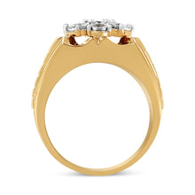Load image into Gallery viewer, Men's 14K Yellow Gold Plated .925 Sterling Silver 1/3 Cttw Miracle-Set Floral Diamond Cluster Ring (I-J Color, I1-I2 Clarity) - Size 10
