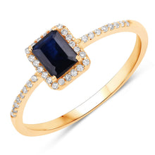 Load image into Gallery viewer, 0.60 Carat Genuine Blue Sapphire and White Diamond 14K Yellow Gold Ring
