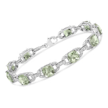 Load image into Gallery viewer, .925 Sterling Silver 7x7 mm Cushion Cut Green Amethyst and 1/20 cttw Round Cut Diamond Fashion Tennis Bracelet (I-J Color, I1-I2 Clarity) - 7"
