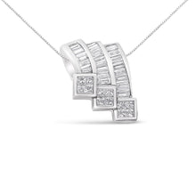 Load image into Gallery viewer, 14K White Gold 1 1/2 Cttw Invisible Set Princess and Channel Set Baguette-cut Diamond Triple Curve Pendant Necklace (G-H Color, SI1-SI2 Clarity) - NO CHAIN INCLUDED
