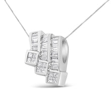 Load image into Gallery viewer, 14K White Gold 1 1/2 Cttw Invisible Set Princess and Channel Set Baguette-cut Diamond Triple Curve Pendant Necklace (G-H Color, SI1-SI2 Clarity) - NO CHAIN INCLUDED
