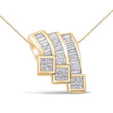Load image into Gallery viewer, 14K White Gold 1 1/2 Cttw Invisible Set Princess and Channel Set Baguette-cut Diamond Triple Curve Pendant Necklace (G-H Color, SI1-SI2 Clarity) - NO CHAIN INCLUDED
