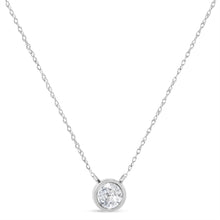 Load image into Gallery viewer, AGS Certified 10K White Gold 1/5 Cttw Bezel Set Round Diamond Solitaire 16-18" Adjustable Pendant Necklace (H-I Color, SI1-SI2 Clarity)
